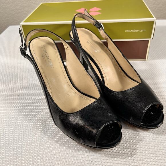 Naturalizer Shoes - naturalizer womens 8M comfort "ivy" leather adjustable slingback 3" heel pumps.